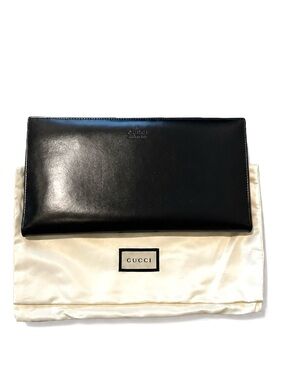 Gucci Black Smooth Leather Jumbo Long Bifold Wallet